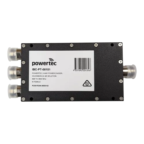 Powertec RF Power Divider 3-Way, 698 to 3800 MHz, N Female, Wilkinson - Main Image (106-PCM-PD3-6938.N2)