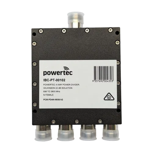 Powertec RF Power Divider 4-Way, 698 to 3800 MHz, N Female, Wilkinson