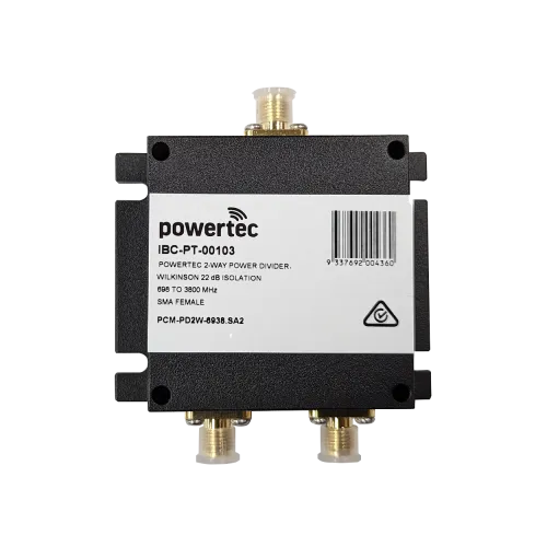 Powertec RF Power Divider 2-Way, 698 to 3800 MHz, SMA Female, Wilkinson