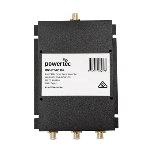 Powertec RF Power Divider 3-Way, 698 to 3800 MHz, SMA Female, Wilkinson