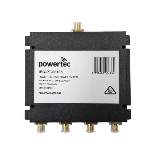 Powertec RF Power Divider 4-Way, 698 to 3800 MHz, SMA Female, Wilkinson