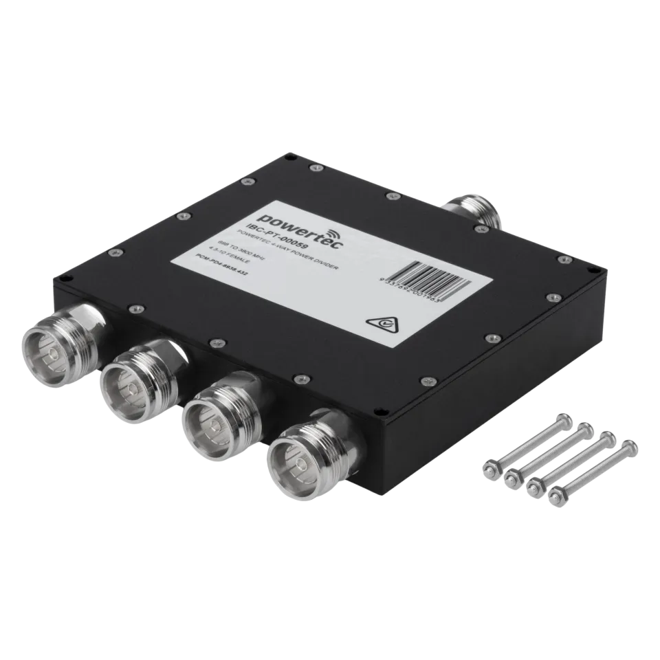 Powertec RF Power Divider 4-Way, 698 to 3800 MHz, 4.3-10 Female, Wilkinson - View 2 (106-PCM-PD4-6938.432)