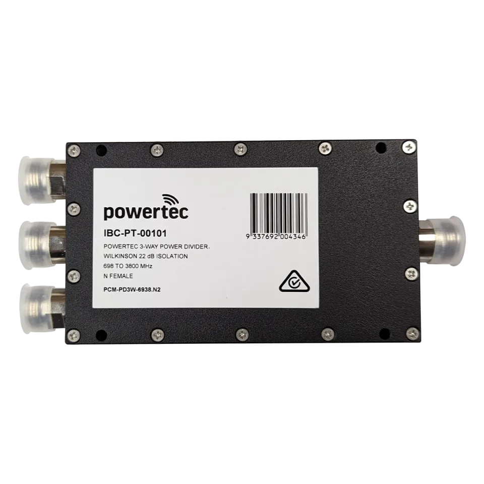 Powertec RF Power Divider 3-Way, 698 to 3800 MHz, N Female, Wilkinson - Main Image (106-PCM-PD3-6938.N2)