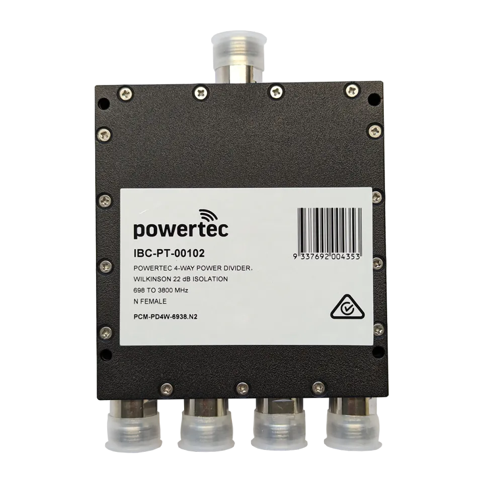 Powertec RF Power Divider 4-Way, 698 to 3800 MHz, N Female, Wilkinson - Main Image (106-PCM-PD4-6938.N2)