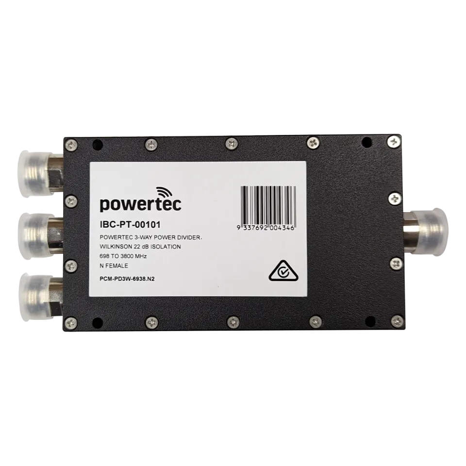 Powertec RF Power Divider 3-Way, 698 to 3800 MHz, N Female, Wilkinson