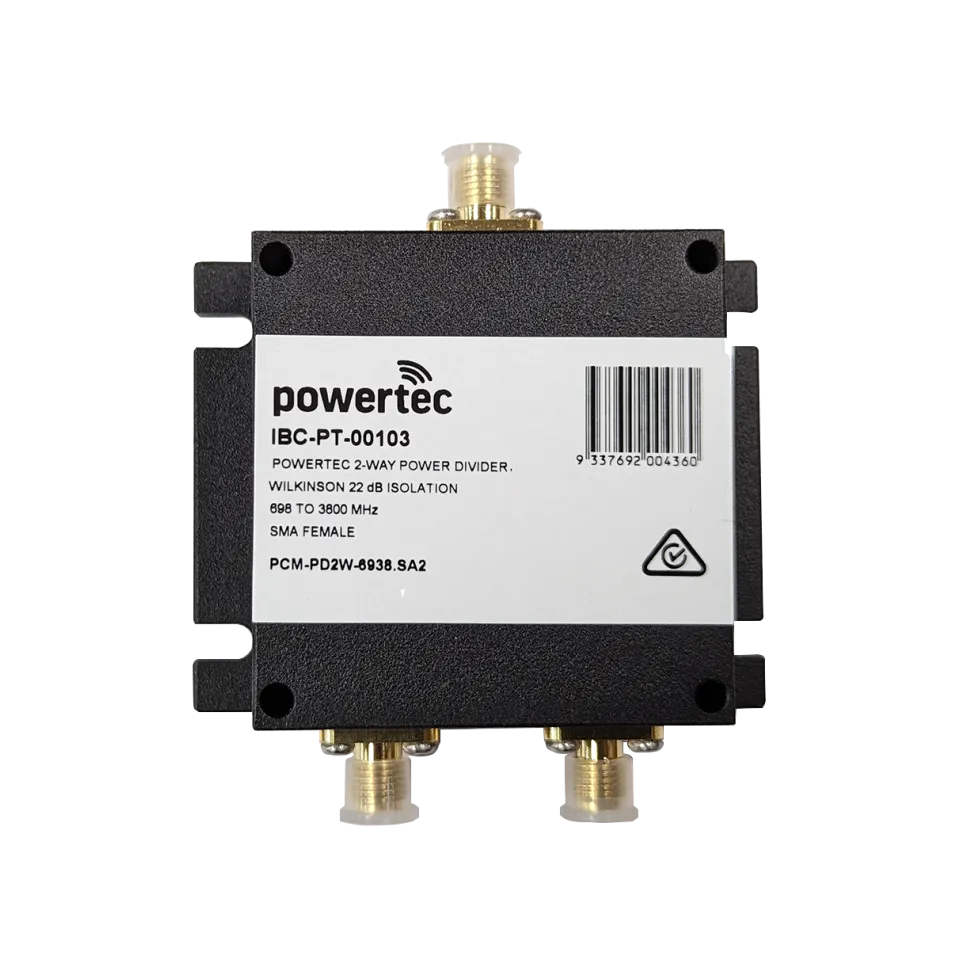 Powertec RF Power Divider 2-Way, 698 to 3800 MHz, SMA Female, Wilkinson