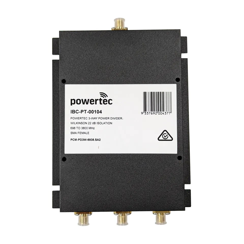 Powertec RF Power Divider 3-Way, 698 to 3800 MHz, SMA Female, Wilkinson
