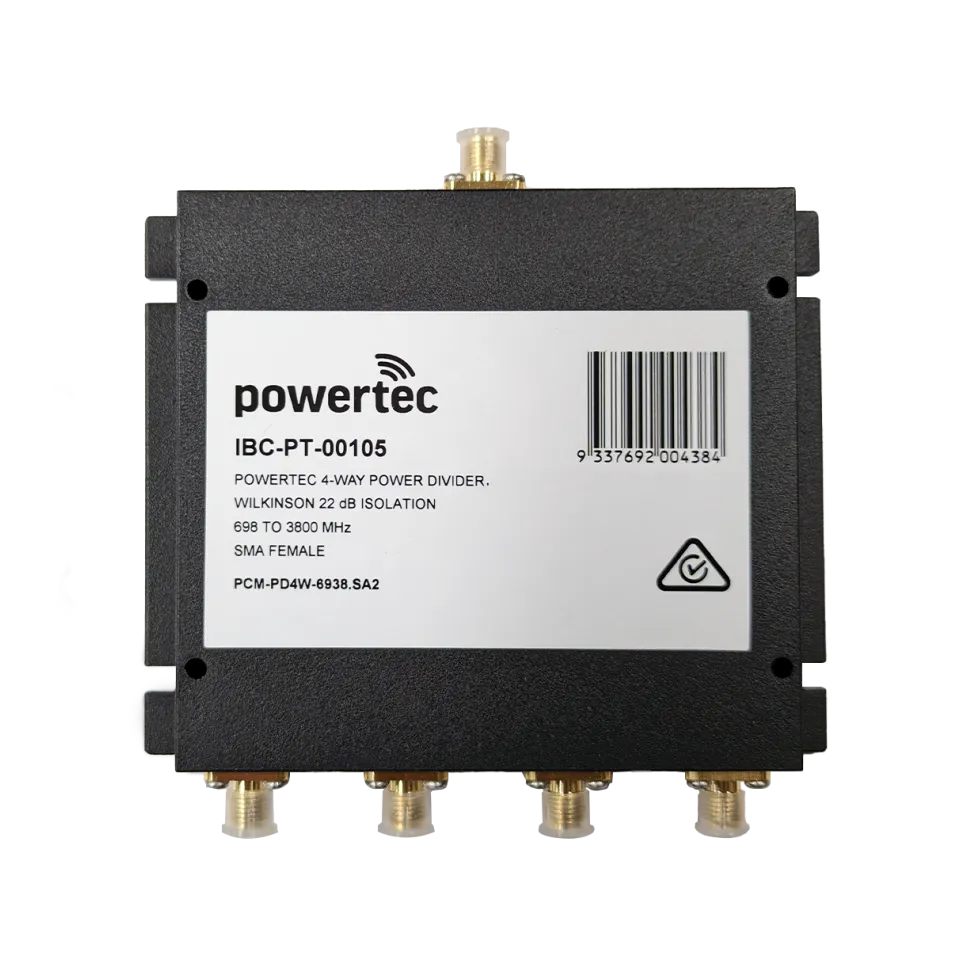 Powertec RF Power Divider 4-Way, 698 to 3800 MHz, SMA Female, Wilkinson