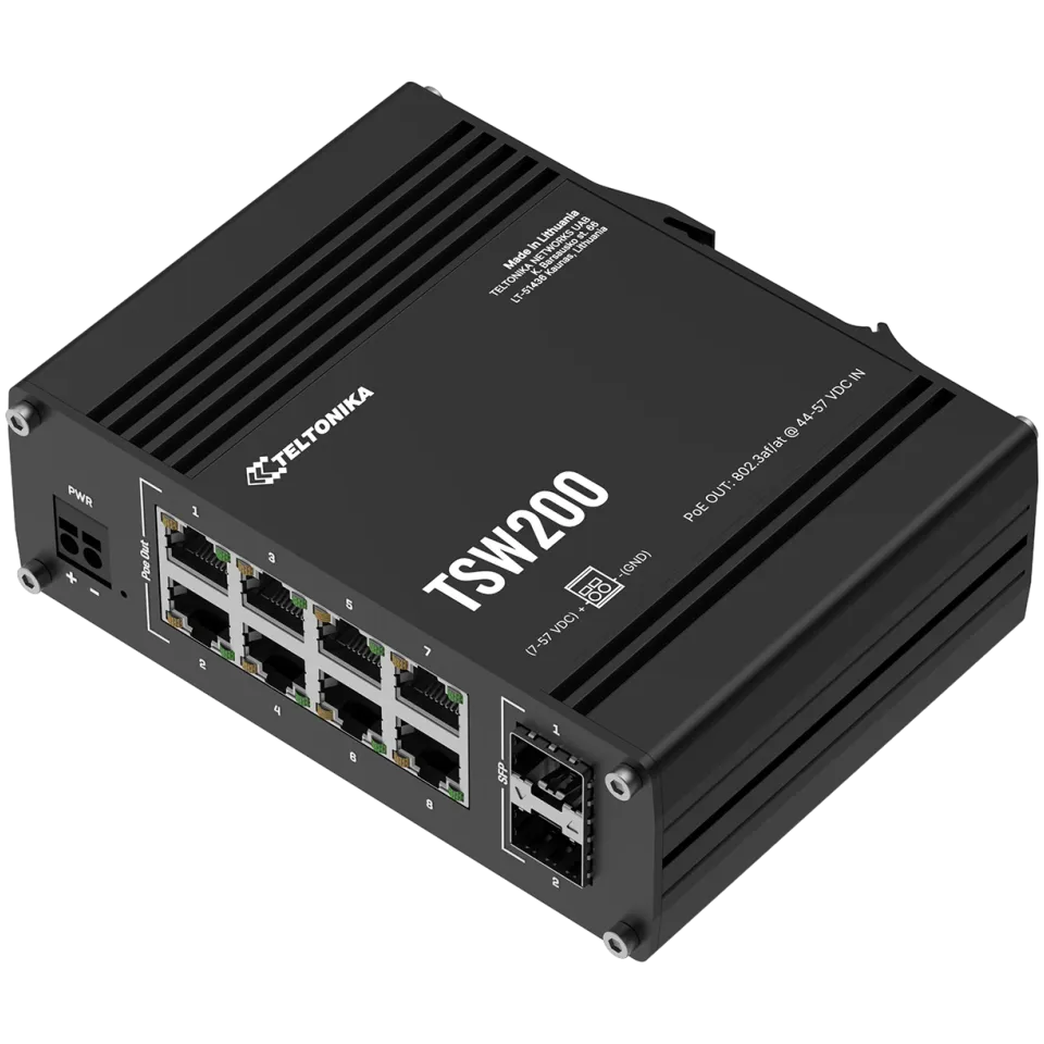 Teltonika TSW200 Industrial Unmanaged PoE+ Switch – view 2