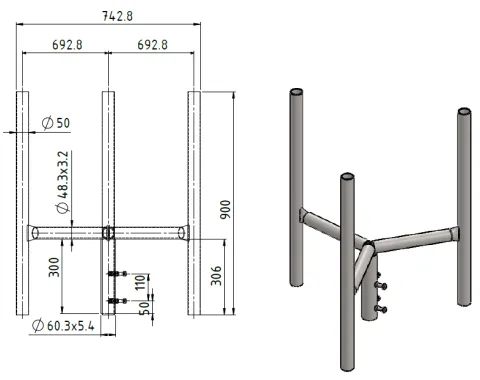 APAC GC48 Series Galvanised Steel Headframe, 3 Sector drawing