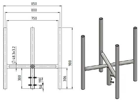 APAC GC48 Series Galvanised Steel Headframe, 4 Sector drawing