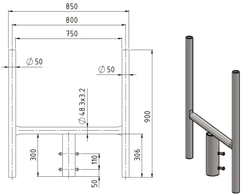 APAC GC76 Series Galvanised Steel Headframe, 2 Sector drawing