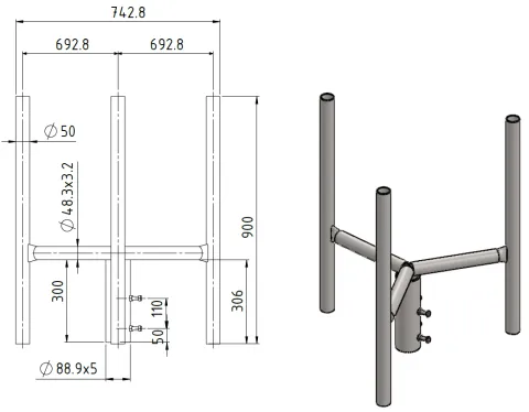 APAC GC76 Series Galvanised Steel Headframe, 3 Sector drawing
