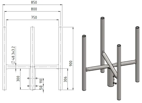 APAC GC76 Series Galvanised Steel Headframe, 4-Sector drawing