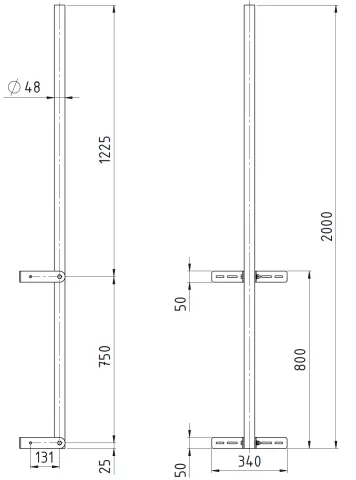 APAC GM48W Galvanised Steel Wall Mounted Mast, 48mm Pole drawing