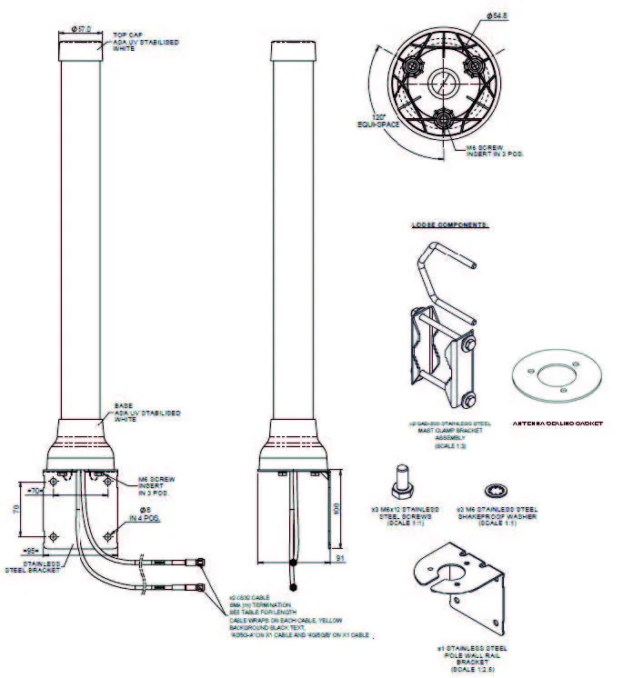Panorama BSM 4G-5G MIMO Omni Tube Antenna 617 to 6000 MHz, 5m SMA Male drawing