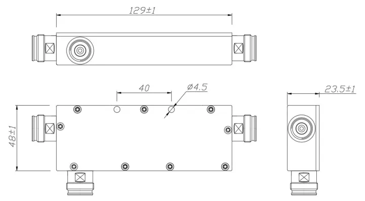 Powertec RF Directional Coupler, 698 to 3800 MHz, 4.3-10 Female drawing