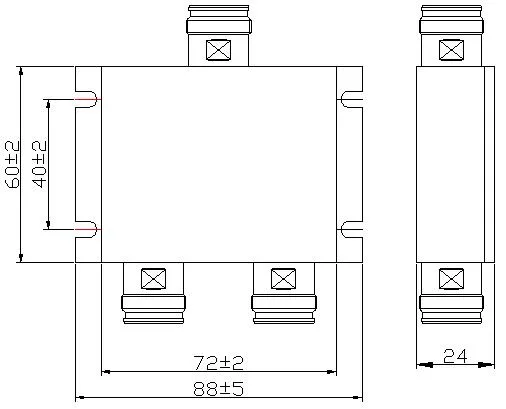 Powertec RF Power Divider 2-Way, 698 to 3800 MHz, 4.3-10 Female, Wilkinson drawing
