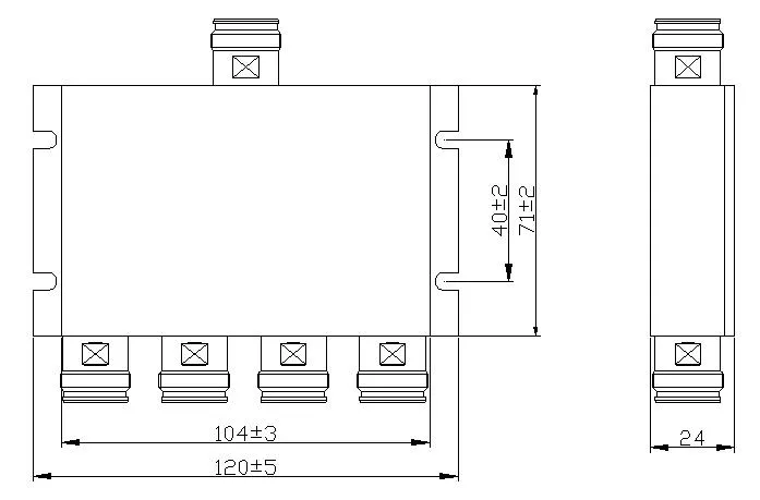 Powertec RF Power Divider 4-Way, 698 to 3800 MHz, 4.3-10 Female, Wilkinson drawing