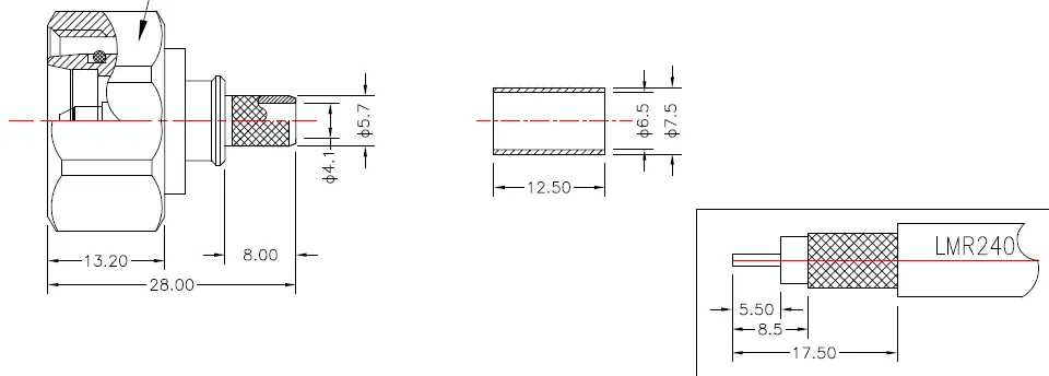 4.3-10 Male Connector for L-240 Coaxial Cable drawing