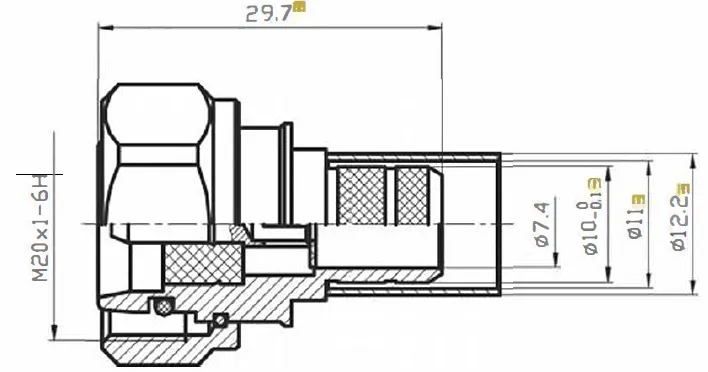 4.3-10 Male Connector for L-400 Coaxial Cable drawing