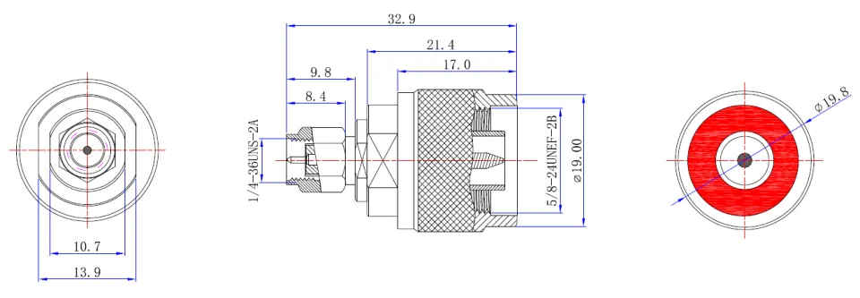 RF Adapter N Male to SMA Male drawing