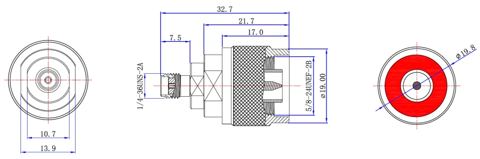 RF Adapter N Male to SMA Female drawing