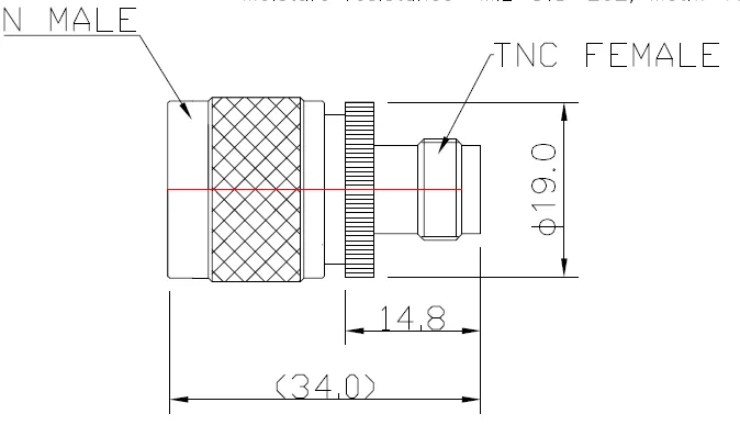 RF Adapter N Male to TNC Female drawing