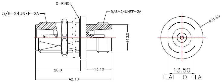 RF Adapter N Female to N Female, Bulkhead Mount drawing