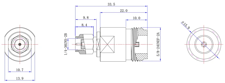 RF Adapter N Female to SMA Male drawing