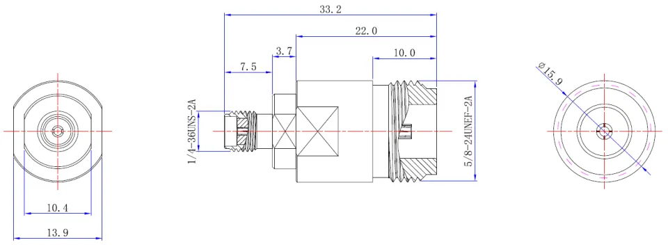 RF Adapter N Female to SMA Female drawing