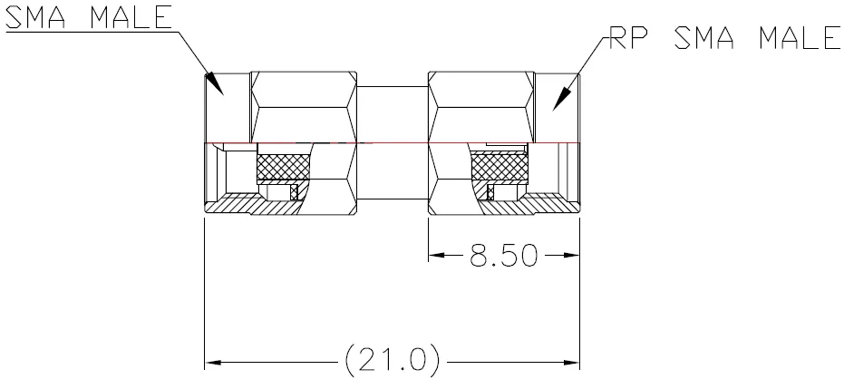RF Adapter RP-SMA Male to SMA Male drawing