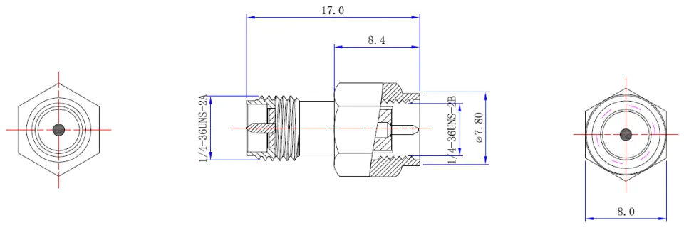 RF Adapter RP-SMA Male to SMA Female drawing