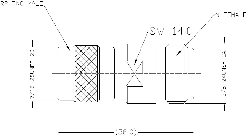 RF Adapter RP-TNC Male to N Female drawing