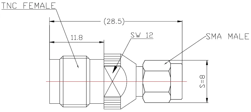 RF Adapter SMA Male to TNC Female drawing
