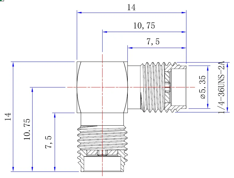 RF Adapter SMA Female to SMA Female, Right Angle drawing
