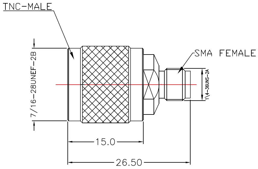 RF Adapter SMA Female to TNC Male drawing