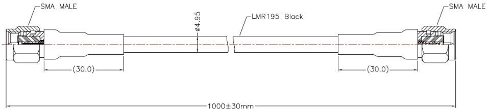 PTL-195 Patch Cable SMA Male to SMA Male drawing