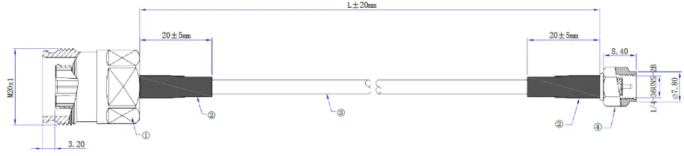 PSF-402 Patch Cable 4.3-10 Female to SMA Male drawing