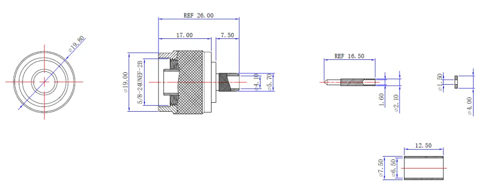 N Male Connector for L-240 Coaxial Cable drawing