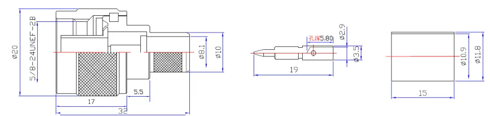 N Male Connector for L-400 Coaxial Cable drawing