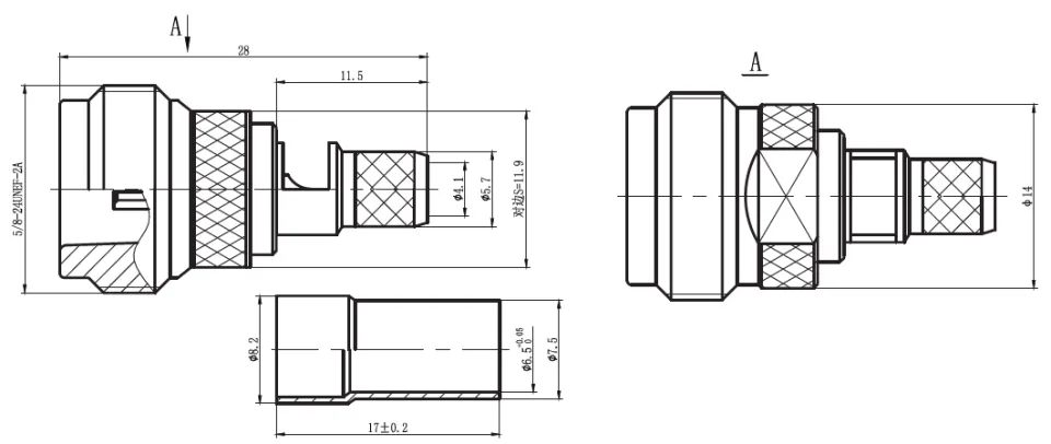 N Female Connector for L-240 Coaxial Cable drawing