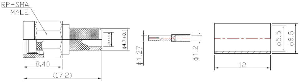 RP-SMA Male Connector for L-195 Coaxial Cable drawing
