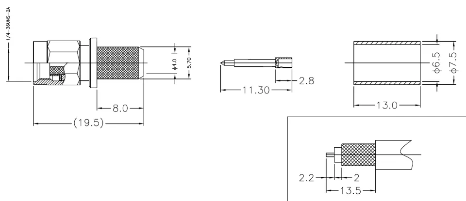 SMA Male Connector for L-240 Coaxial Cable drawing