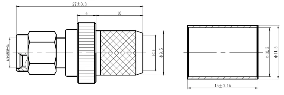 SMA Male Connector for L-400 Coaxial Cable drawing